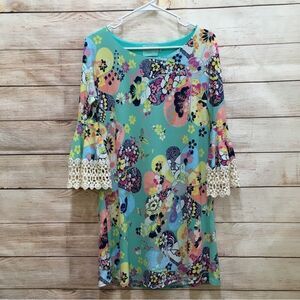 JUDITH MARCH FLORAL DRESS IN TEAL‎